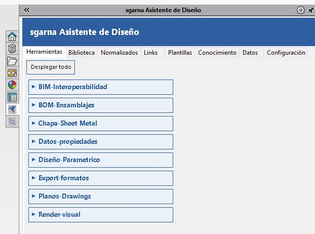 Pestaña Herramientas con los 8 grupos plegables